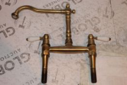 Boxed Antique Brass Victoria Style Deck Mounted Tap Set RRP £125 (13660) (Public Viewing and