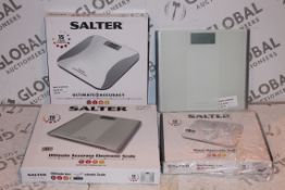 Lot to Contain 3 Boxed and Unboxed Assorted Salter Weighing Scales Combined RRP £110 (RET00229785)(