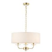 Boxed Gold Plate Linen Shade Designer Ceiling Light Fitting (14942) (Public Viewing and Appraisals