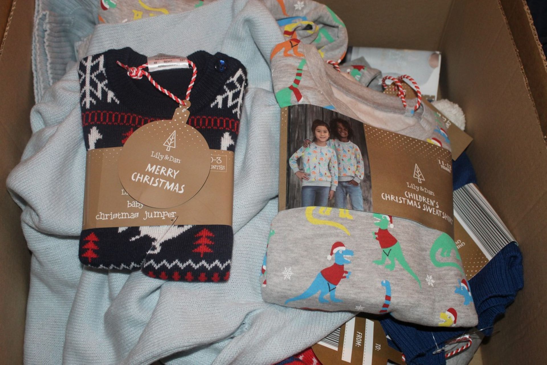 Lot to Contain 10 Assorted Christmas Items to Include Snowball Fight Christmas Jumpers, Dinosaur