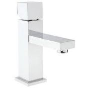 Boxed Hudson Reed Cubix Mono Chrome Basin Tap With Push Button Waste RRP £95 (13011) (Public Viewing