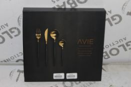 Avie Urban Range 16 Piece Cutlery Set in Black and Gold RRP £100 (Public Viewing and Appraisals