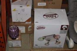 Lot to Contain 8 Boxed Assorted Lighting Items to Include Nino 4 Light Spotlights, Trio Ceiling