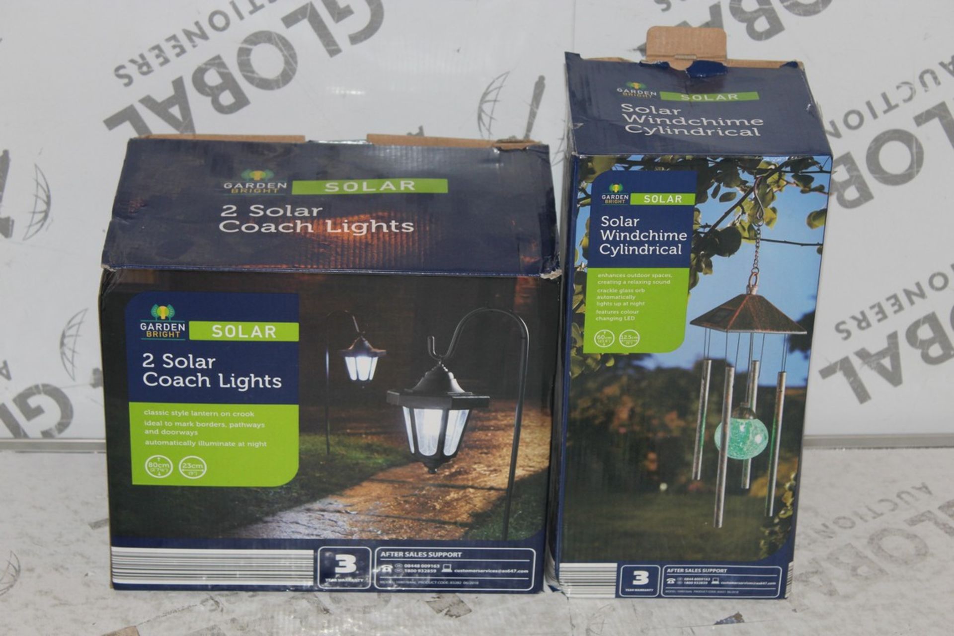 Lot to Contain 7 Boxed Assorted Items to Include Sets of 2 Garden Bright Solar Lights, Solar Coach