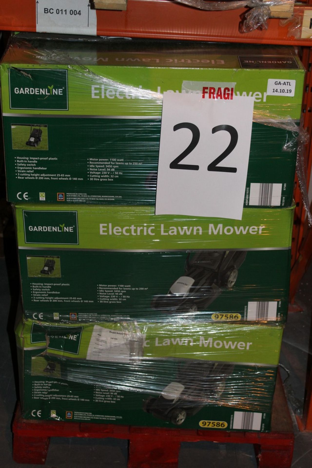 Pallet to Contain 9 Gardenline Electric Lawn Mowers Combined RRP £450