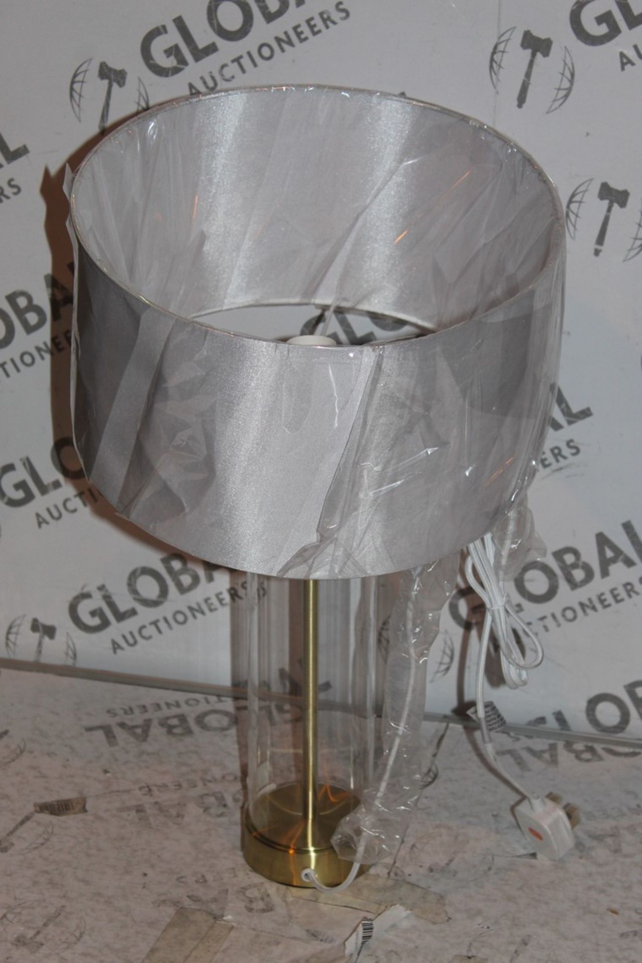 Glass Base Fabric Shade Designer Table Lamp RRP £75 (15250) (Public Viewing and Appraisals