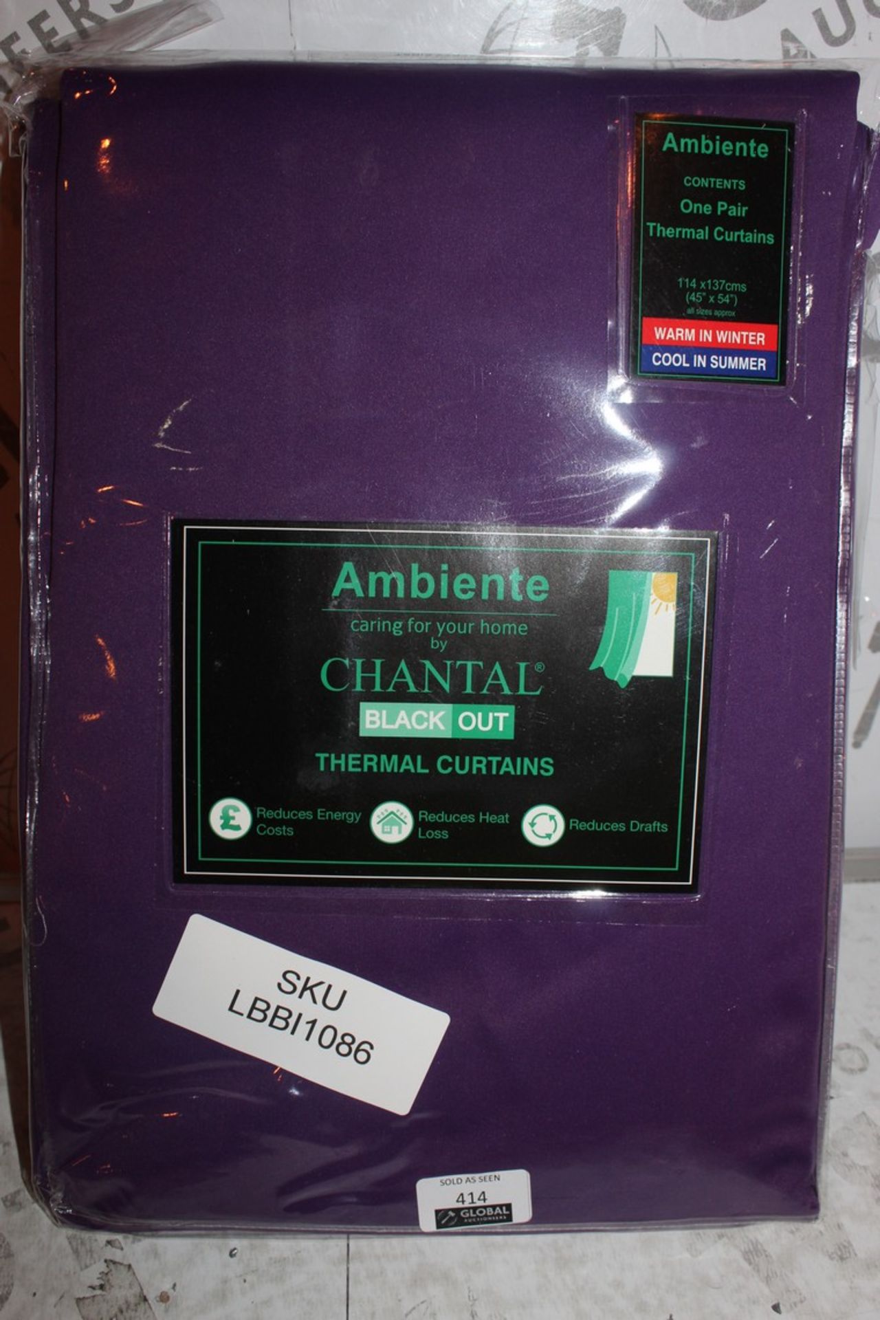Bagged Pair of Ambient Chantelle Blackout 114 x 137cm Thermal Curtains RRP £45 (Public Viewing and
