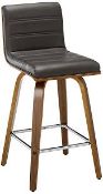 Boxed Arman Black Leather and Walnut Designer Bar Stool RRP £125 (16037) (Public Viewing and