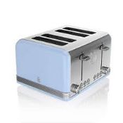 Boxed Swan Retro Designed For Life Blue and Stainless Steel 4 Slice Toaster RRP £50 (15723) (