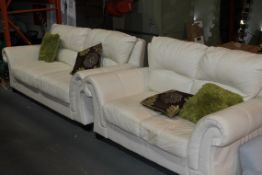 Cream Leather 2 Arm Living Room Sofa Set to Include a 3 Seater and a 2 Seater (Public Viewing and