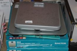 Lot to Contain 7 Assorted Boxed and Unboxed Pairs of Salter Mechanical and Digital Weighing Scales