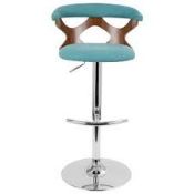 Boxed Lumee Source Chicago Teal Blue Fabric and Walnut Designer Barstools RRP £100 (15031) (Public