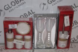 Lot to Contain 4 Assorted Items to Include a Set of Wine Glasses, Toilet Brush and Holder, Wall