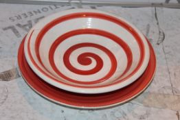 Boxed Red and White Ceramic Swirl Dinner Set RRP £110 (15367) (Public Viewing and Appraisals