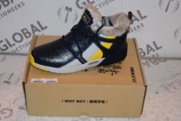 Boxed Brand New Size US10 EU44 One Mix Navy Blue Grey and Yellow Fur Lined Gents Trainers RRP £44.