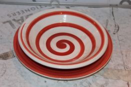 Boxed Red and White Ceramic Swirl Dinner Set RRP £110 (15367) (Public Viewing and Appraisals