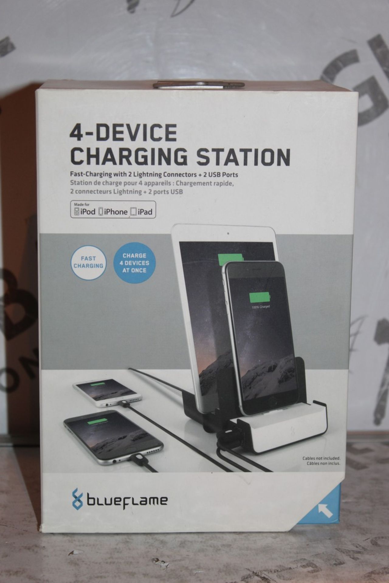 Lot to Contain 2 Boxed Blue Flame 4 Device Apple Product Charging Stations Combined RRP £80