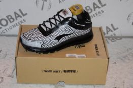 Boxed Pair of White and Black Detail Walk on Air One Mix Designer Trainer EU43