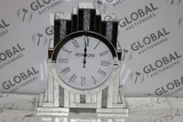 Boxed New York Mirrored Diamante Mantle Clock RRP £125 (15907) (Public Viewing and Appraisals