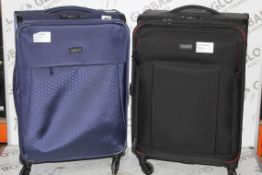 Assorted Antler Oxygen and Antler Traveller Black and Navy Blue Soft Shell Suitcases RRP £125 - £145
