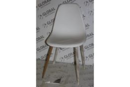 White Plastic and Oak Effect Leg Designer Dining Chairs RRP £80 Each (15023) (Public Viewing and