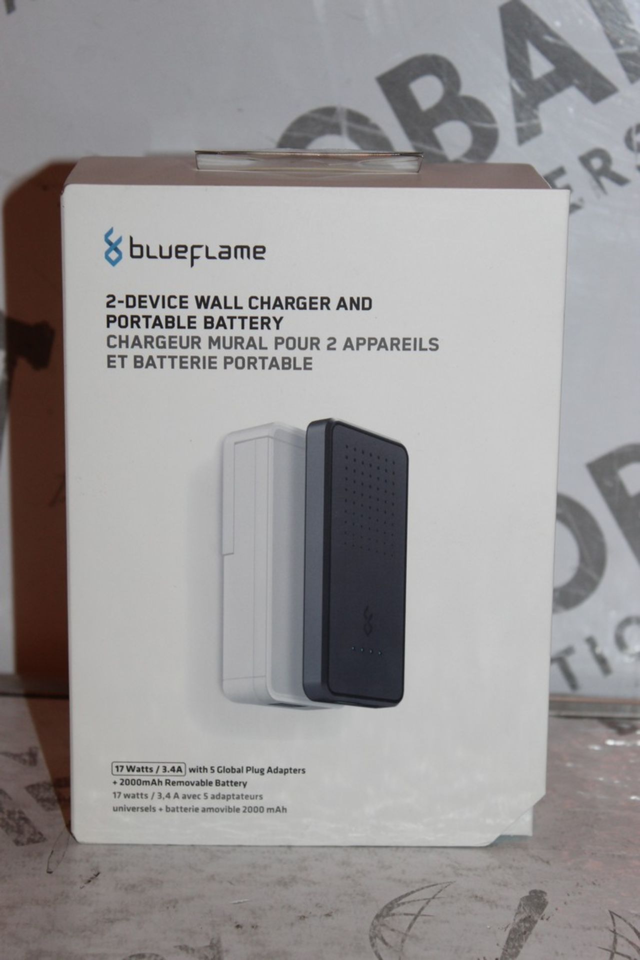 Lot to Contain 24 Boxed Brand New Blue Flame 2 Device Wall Charger and Portable Battery Unit