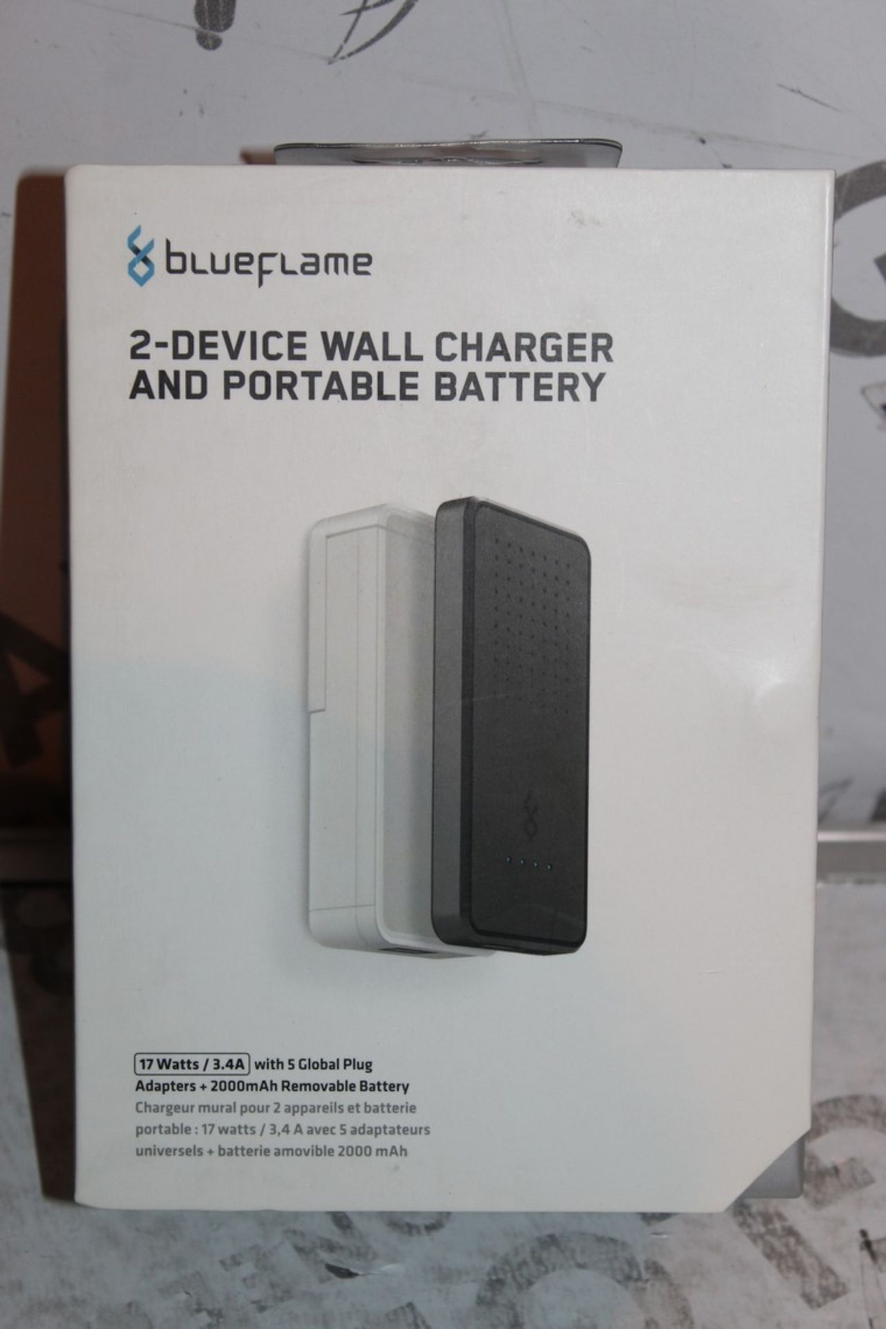 Lot to Contain 27 Brand New Blue Flame Multi Adapter 2 Device Wall Charger and Portable Battery With