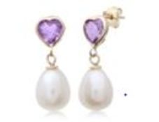 Heart Cut Amethyst And Pearl Earrings, Metal 9ct Yellow Gold, Weight (g) 0.8, RRP £119.99 (E34110-