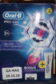 Boxed Oral B Pro650 by Brahn 3D Action Electric Toothbrush RRP £80 (Public Viewing and Appraisals
