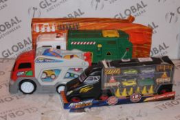 Lot to Contain 3 Assorted Children's Toy Items to Include Car Transporter Trucks, Adventure Force
