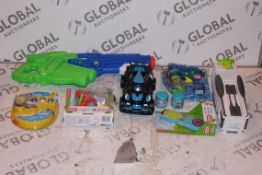 Lot to Contain 10 Assorted Children's Toy Items to Include Bubble Blowing Guns, Water Guns, Remote