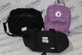 Assorted Backpacks and Holdalls By Herschel and Falraven RRP £15 - £70 Each (RET00737116)(3449206)(