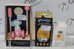 Assorted Items to Include a Jemima Puddle Duck Push Along Toy, Grow Egg Colour Changing Digital Room