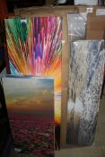 Assorted Canvas Wall Art Pictures to Include the Sunset Beyond The Lazy River, Close Up Explosive