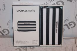 Lot to Contain 10 Brand New Michael Kors Large Multi Function Black and White Stripe Wallets with