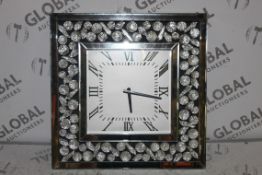 Boxed Sassy Home 50cm Square Glass Mirrored Wall Clock with Leaf Design RRP £100 (15165) (Public