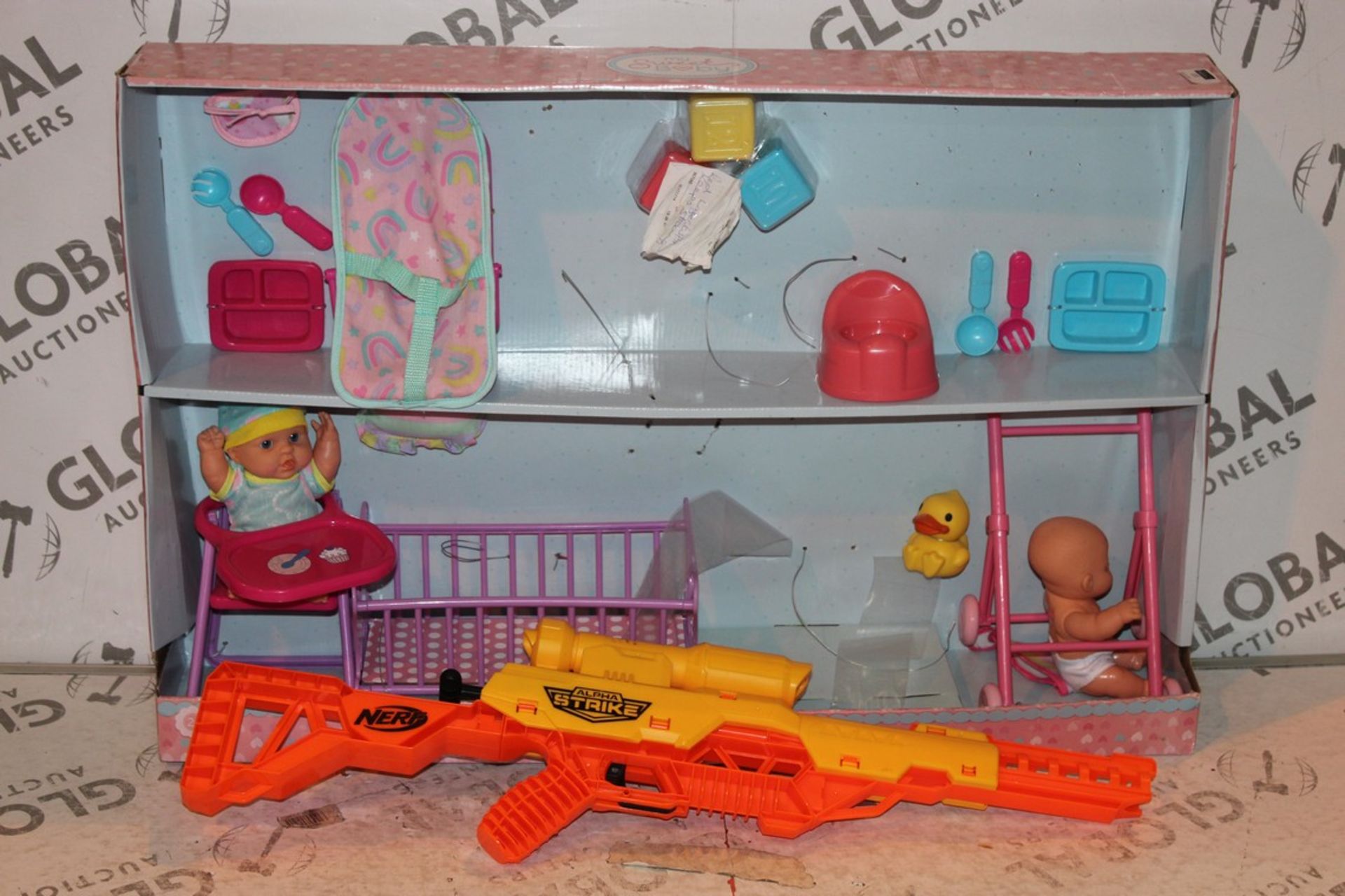 Lot to Contain 5 Assorted Children's Toy Items to Include a Nerf Alfa Strike Ball Blaster, My