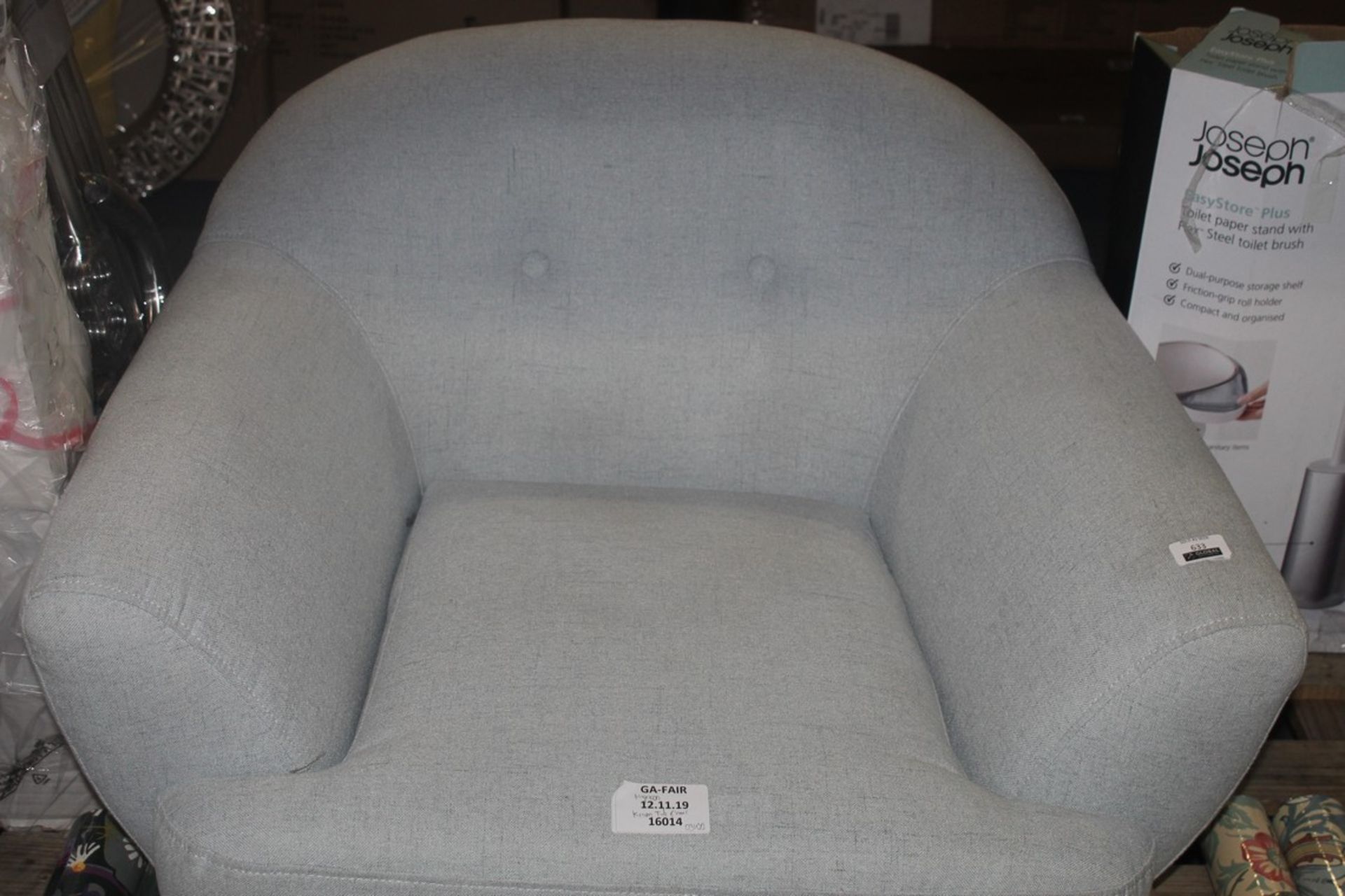 Hykkon Duck Egg Blue Fabric Tub Chair RRP £310 (16014) (Public Viewing and Appraisals Available)
