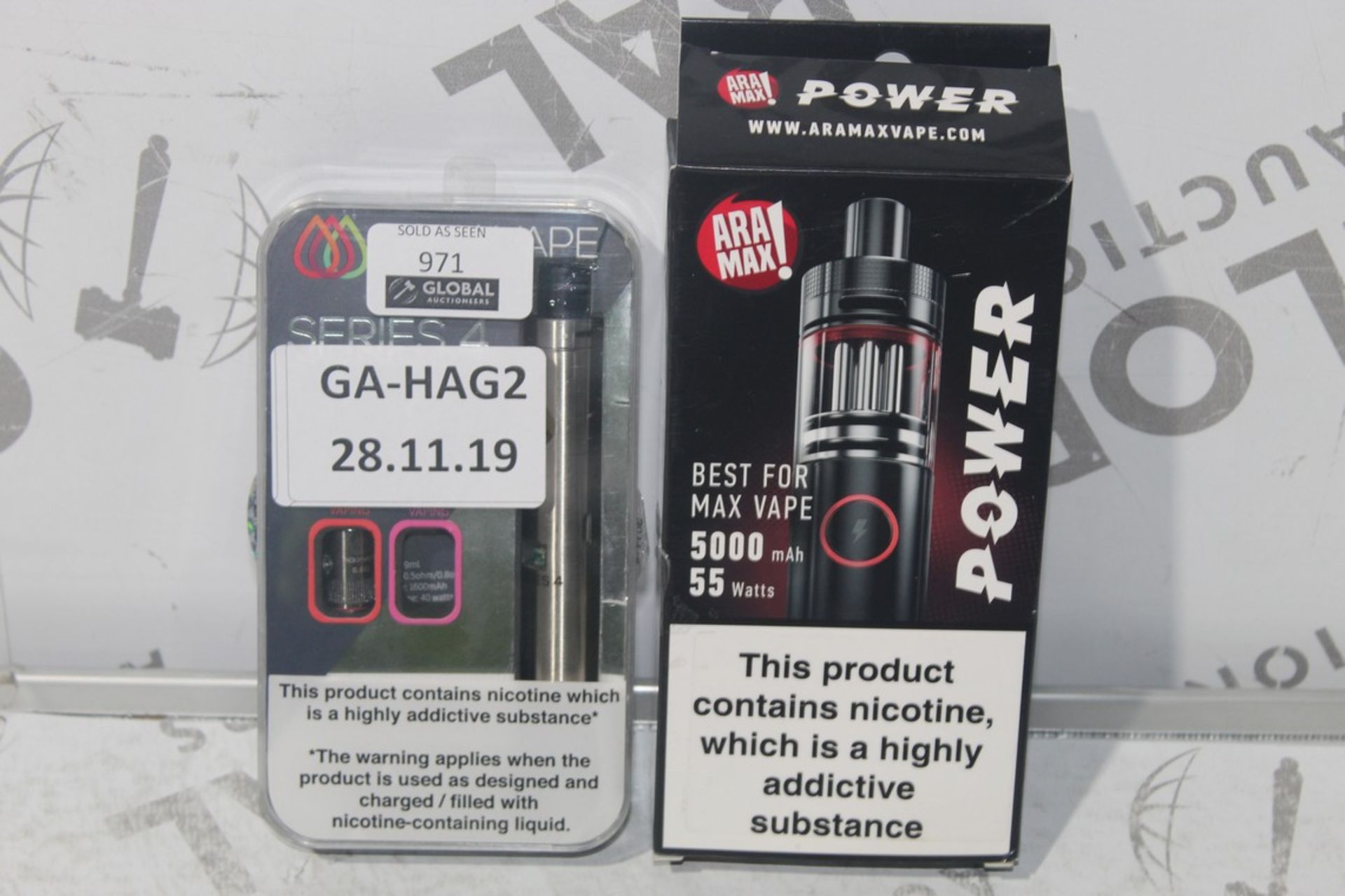 Assorted Series 4 and Power Ara Max Vape E-Cigs RRP £35 - £40 Each (Public Viewing and Appraisals