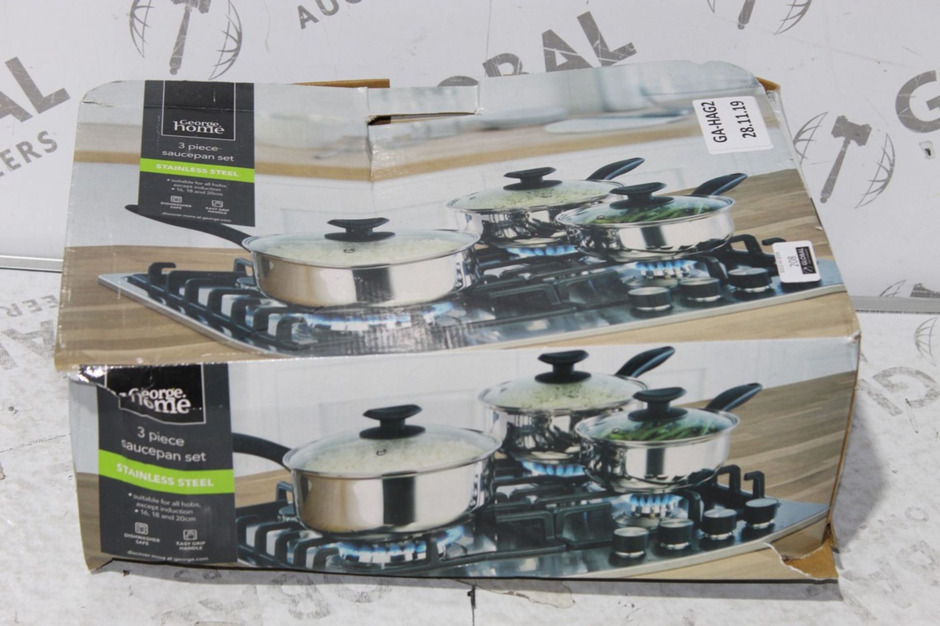 Boxed George at Home 3 Piece Saucepan Sets RRP £40 Each (Public Viewing and Appraisals Available)