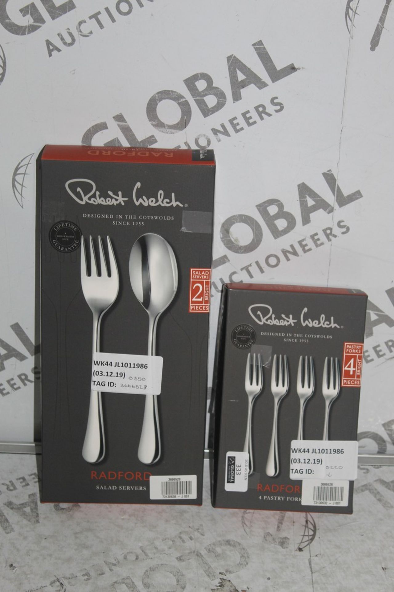 Boxed Assorted Items to Include Robert Welsh Set of 4 Pastry Forks and The Robert Welch Radford