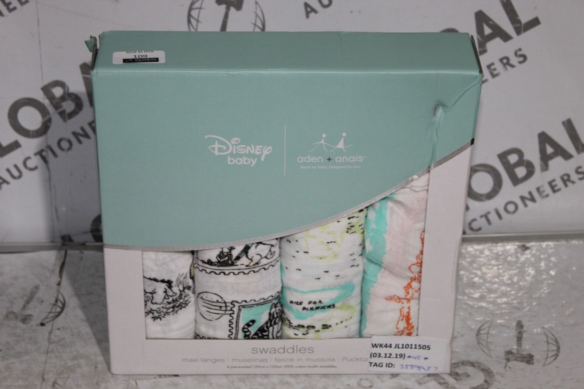 Boxed Set of 4 Disney Baby Aiden and Anis Baby Swaddles RRP £45 (3589937) (Public Viewing and