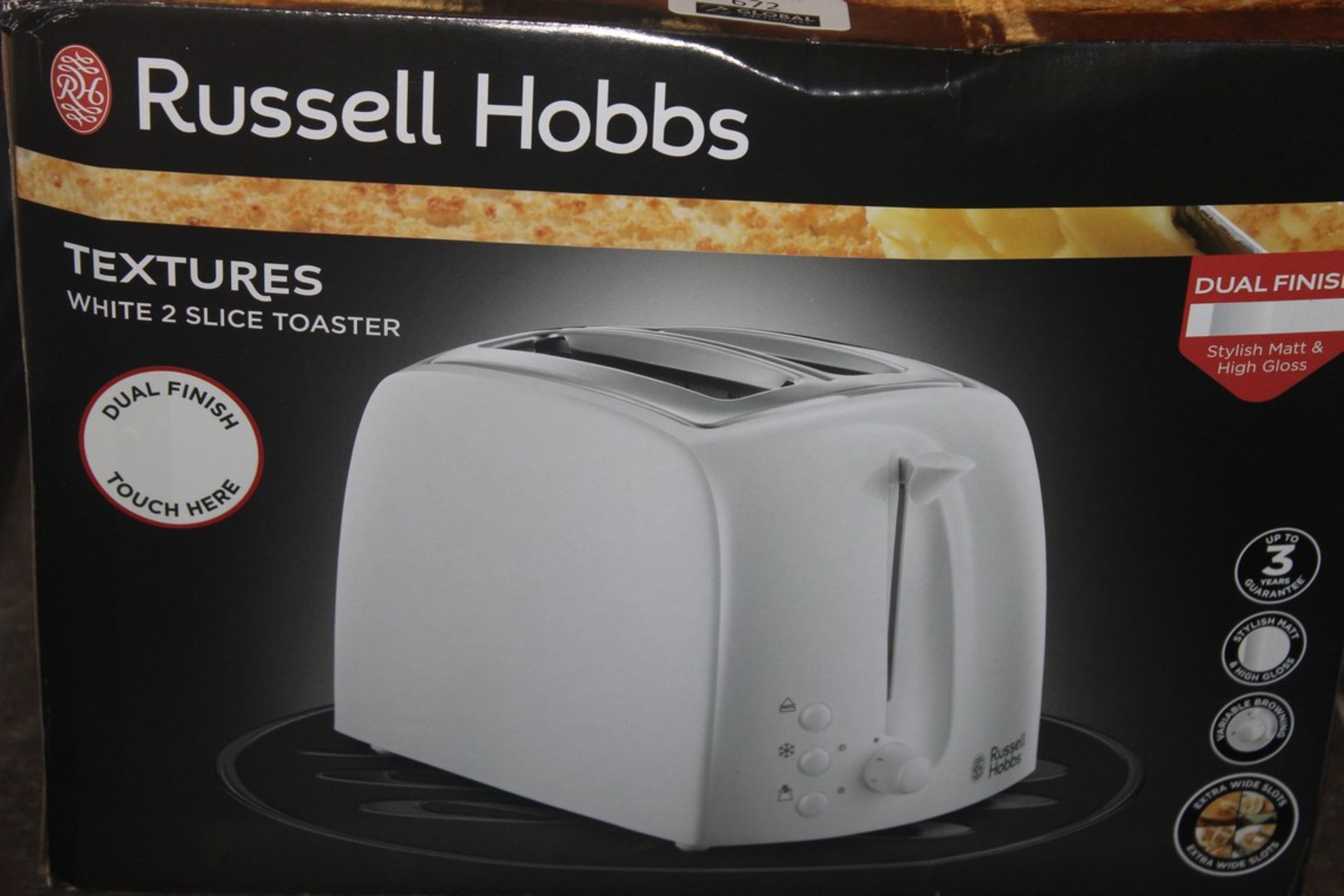 Boxed Assorted Kitchen Items to Include a Russell Hobbs Textures White 2 Slice Toaster and a Haden