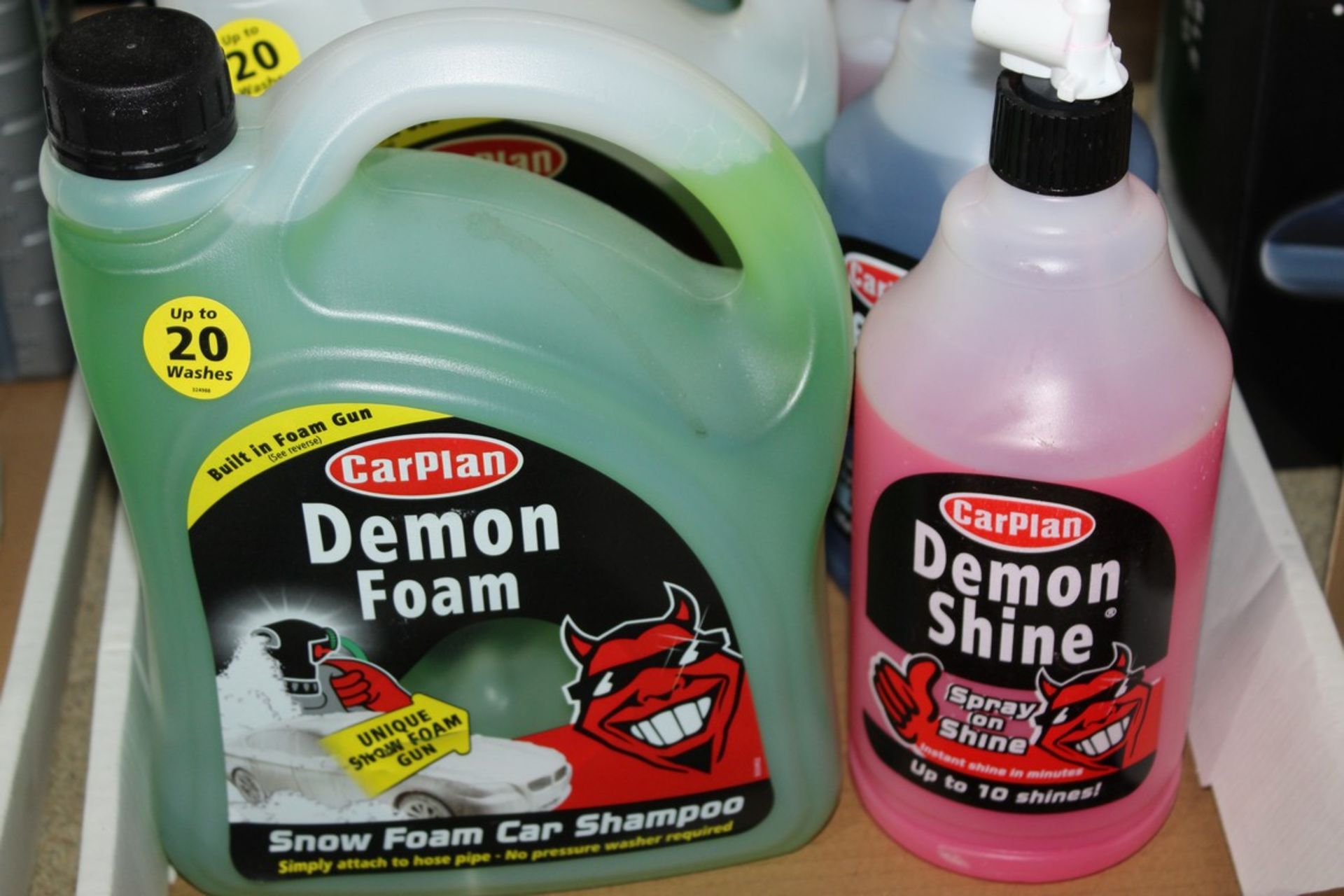 Assorted Items to Include Demon Shine Spray On Shine Car Cleaner, De Icer and Demon Foam Car Shampoo