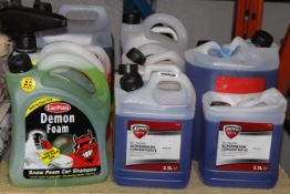 Assorted Bottles of Auto Drive Car Plan and Prestone Screenwash, Demon Foam Car Shampoo and