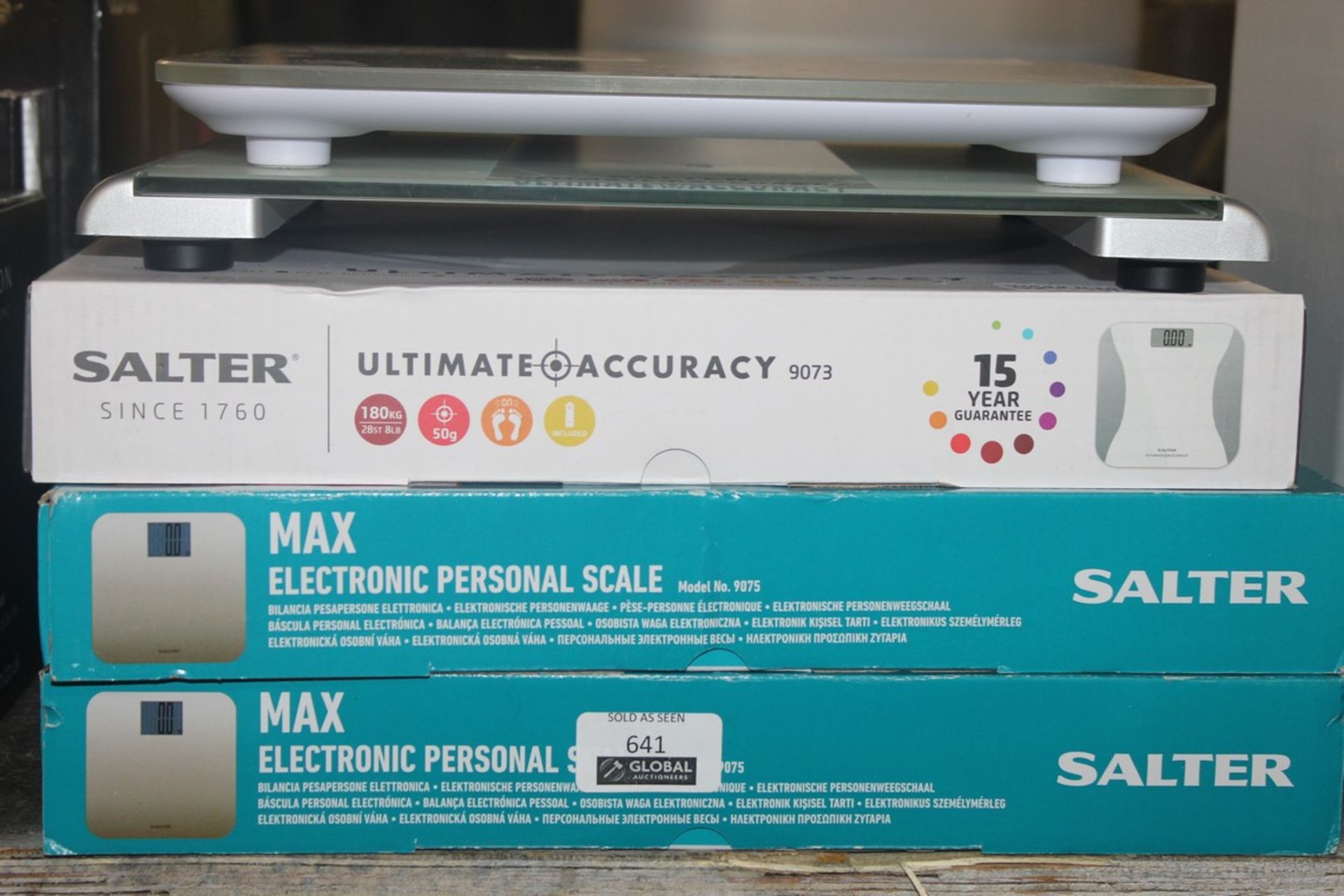 Assorted Boxed and Unboxed Pairs of Salter Digital Weighing Scales From the Max Ultimate Accuracy