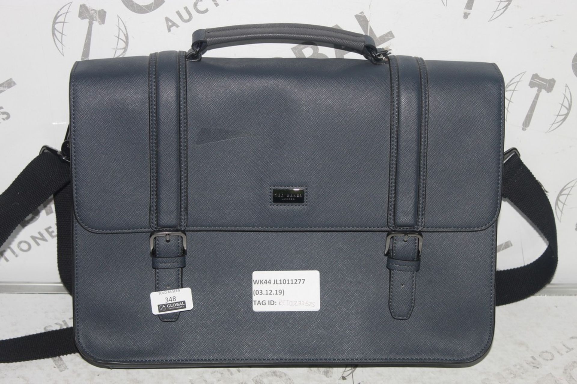 Navy Blue Leather Ted Baker Briefcase (In Need of Attention) RRP £150 (RET00273525) (Public