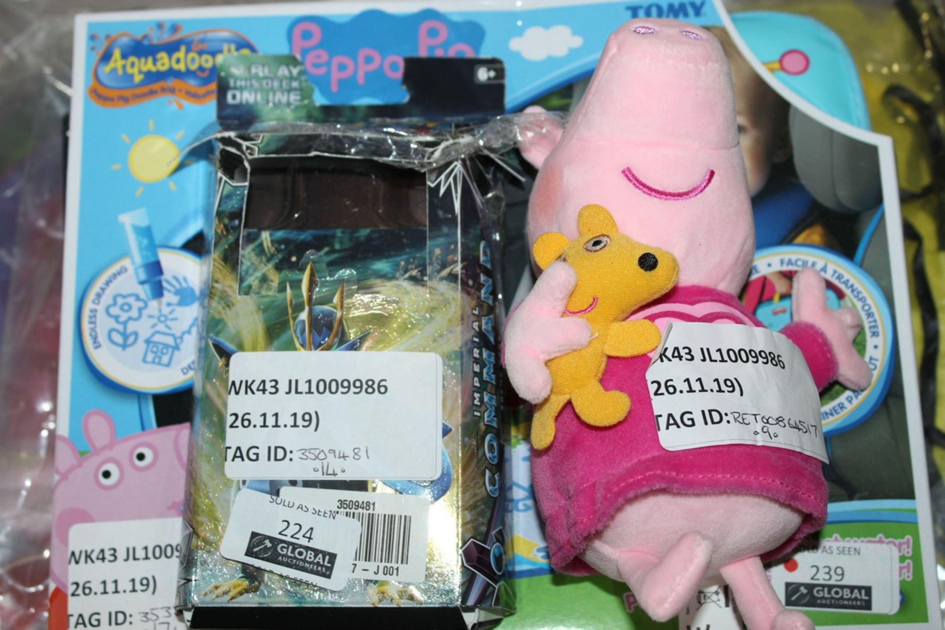 Assorted Items to Include Pokémon Trading Cards, Peppa Pig Teddies, Peppa Pig Drawing Boards,