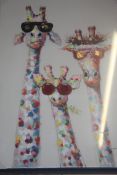 Textured Canvas Trio Colour Giraffes RRP £160 (14799) (Public Viewing and Appraisals Available)