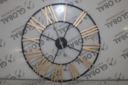 Black & Gold Detail Roman Numeral Skeleton Wall Clock RRP £50 (14789) (Public Viewing and Appraisals